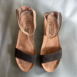 NAOT Pixie Mid Suede wedge ankle strap sandal